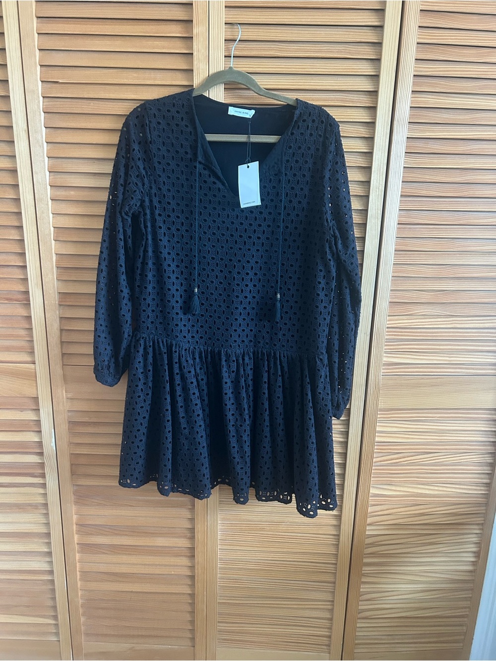 NWT Anine Bing Black Eyelet Long-Sleeve Mini Dress